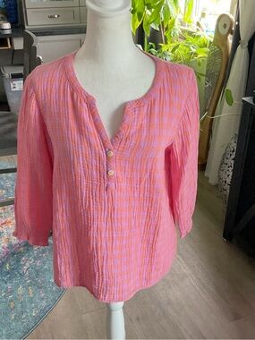 J. Jill Pink & Coral Textured Henley Tunic